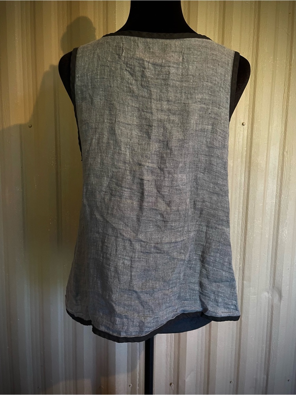 Cynthia Ashby Grey/Blk Sleeveless Linen Snap Tunic Top Minimalist Lagenlook sz S - Picture 6 of 14